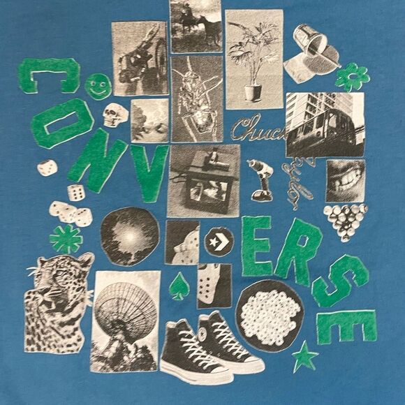 Converse Collage Graphic T-shirt Men Small Blue Short Sleeve - Picture 2 of 5